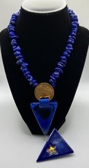 Vintage Lapis Stone nuggets Beaded Necklace W/ Triangle pendant & Brooch