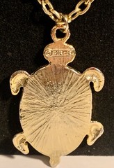 Enamel Turtle Necklace Gold Tone White & Red Vintage