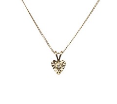 14K Yellow Gold Small Dainty Reflective Heart with Natural Center Diamond