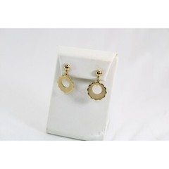 Goldtone Clip On Dangle Earrings Drop Gold Tone Textured Charm 90228