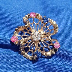 Original EARTH MINED DIAMOND Sapphire Ruby Deco Earrings Vintage SOLID 14K GOLD
