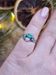 Art Deco Style Green Emerald & Lab-Grown Diamond Engagement Ring in 14K Gold FN