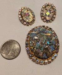 Vintage Juliana D&E Aurora Borealis Geode Brooch & Clip Earrings Set – Stunning!