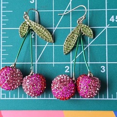 Fashion Dangle Colorful Glass Rhinestones Cherries Hook Earrings