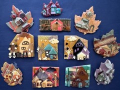 Vintage Jewelry Lot Lucinda Pin House Pin Autumn Clouds W/Face Scarecrow Turkey