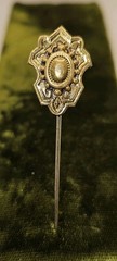 Antique Victorian Gold Plated Brass Stylized Shield Tie Stickpin