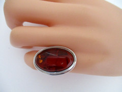 Womens Amber Ring Size 8 Elongated Oval 925 Sterling Silver