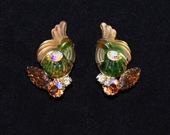 Incredible EDLEE Green & Amber CORNUCOPIA Molded ART GLASS Necklace Bracelet ER