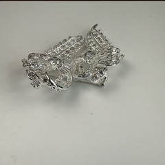 Nolan Miller Rhodium PLATED Crystal Rhinestone Floral Geometric Brooch 3.25”