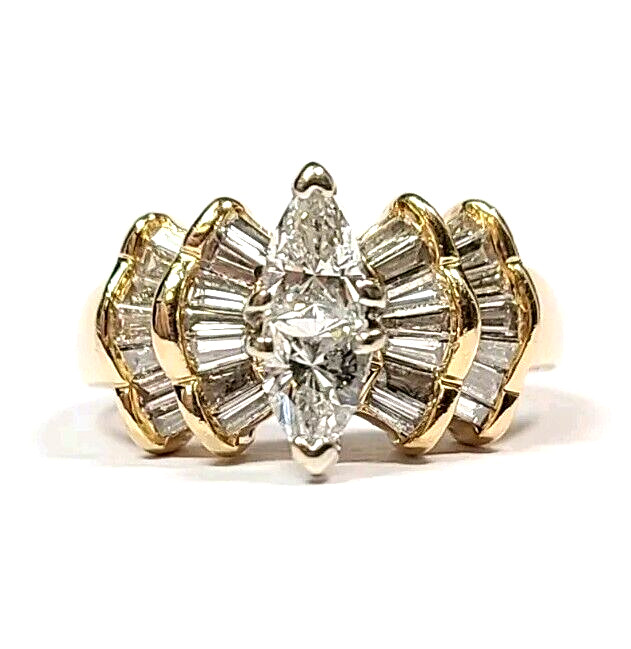 Vintage .80 Carat Diamond Triangular and Baguette Engagement Ring Size 5.25