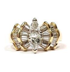 Vintage .80 Carat Diamond Triangular and Baguette Engagement Ring Size 5.25