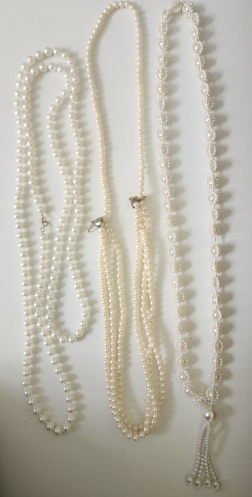 Vintage Faux Pearl Necklace Lot Tassel Double Strand & Long Strand Retro Jewelry