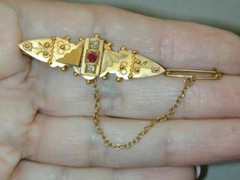 SPECTACULAR 15k Georgian Ruby & Diamond Pin Brooch Ornate Hallmarked