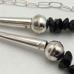 Silver Schark Handmade Sterling Silver & Black Obsidian Necklace 24-30″ 44g #30
