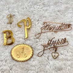 Vintage Monogram Brooch Lot of 6 Metal Pins Various Styles