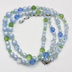Vintage Moon Glow Blue Green Necklace Layered Lucite Acrylic Glass Beads 21-24”