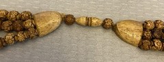 Antique Asian Hand Carved Lotus Bead Necklace Triple Tiered Dyed Bovine Bone