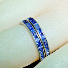 Original Antique SAPPHIRE Carre cut Band Deco PLATINUM Eternity Anniversary Ring
