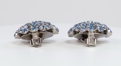 Vintage Rhinestone Earrings Domed Blue Baguette Round Stones Silver Tone Clip-on