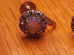 Vtg Signed Vargas Screw-Back Earrings Faux Fire Opal & Rhinestone Goldtone Rare