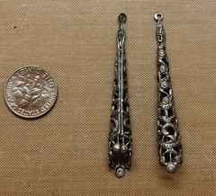 Vintage Silver Tone Filigree Chandelier Earring Drops 56mm Openwork Cone Finding