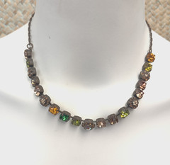 Vintage Crystal Necklace Autumn Brown Green Brass Statement Romantic Statement