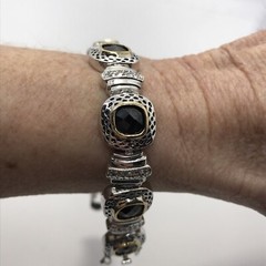 Vintage Renaissance Revival Black Onyx & Pave Cubic Zirconia Bracelet sz 7″
