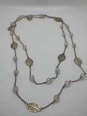 VINTAGE GOLD TONED CHAIN NECKLACE FILIGREE CLEAR BEADS EXTRA LONG