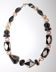 1980’s Inlay Statement Necklace Carved Horn Dyed Geomentric Beads
