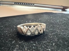 Modernist 925 Sterling Silver Zig Zag CZ Size 9.75