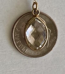 14k Yellow Gold Filled Quartz Pendant Chain Necklace Y Drop 15in plus 4in Drop