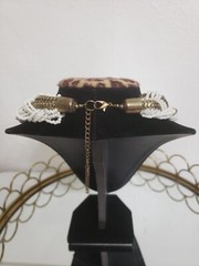 Vtg 1980-90s Statement White Beads/ Gold Metal Bib Braided Neclace Chunky Boho