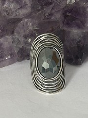 Vintage PZ or PAZ Hematite and .925 Modernist Textured Multi Band Ring size 8.75