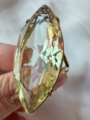 VINTAGE HUGE MASSIVE STATEMENT 10K GOLD MARQUISE LEMON GREEN QUARTZ CITRINE RING