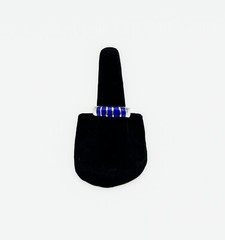 Vintage Sterling? or Alpaca? Silver Ring with Blue Enamel? Inlay, Size 5.5-6