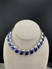 Vintage Thermoset Necklace Silver Tone Blue 14”