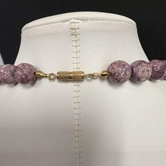 Vintage Graduated Lepidolite Stone Beaded Necklace, Barrel Closure, Knotted