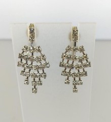 Vintage Earrings Silver Tone Clear Rhinestone Chandelier Dangle Drop Clip On 1.5