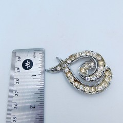 Vintage Rhinestone Ribbon Brooch Silver Tone Contemporary Minimalist