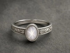 Natural White Star Sapphire Ring 925 Sterling Silver Vintage Ring