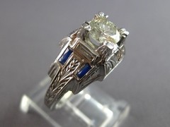 ANTIQUE LARGE ART DECO .99CT DIAMOND & AAA SAPPHIRE 18KT WHITE GOLD RING #27559