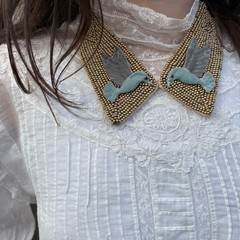Antique VTG 1920s Beaded Bib Collar Neklace w/ Hummingbirds Unique Gift Birds