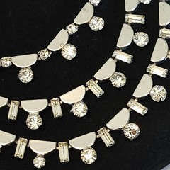 Vtg KRAMER Necklace Silver tone Discs and Crystal Rhinestone ~ Wedding Statement