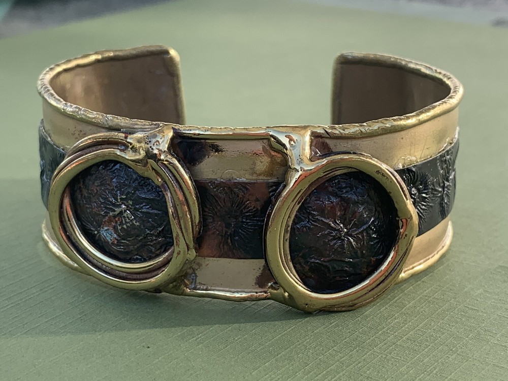 Vintage Copper and Brass Mixed Metal Artisan Cuff Bracelet