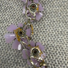Vintage Necklace Acrylic Purple Flowers Rhinestone Centers 15 Inches READ