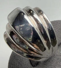 Vintage Heavy Modernist Ribbed Dome 925 Sterling Silver Cocktail Ring Sz. 7.25