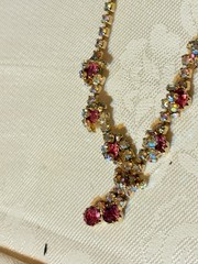 VINTAGE Eternity Rhinestone choker AB and Pink AB with AB clusters 15.5 inches