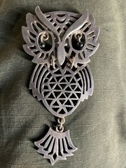 Large Sterling Silver Owl Pendant Sacred Geometry Design 3” 23g