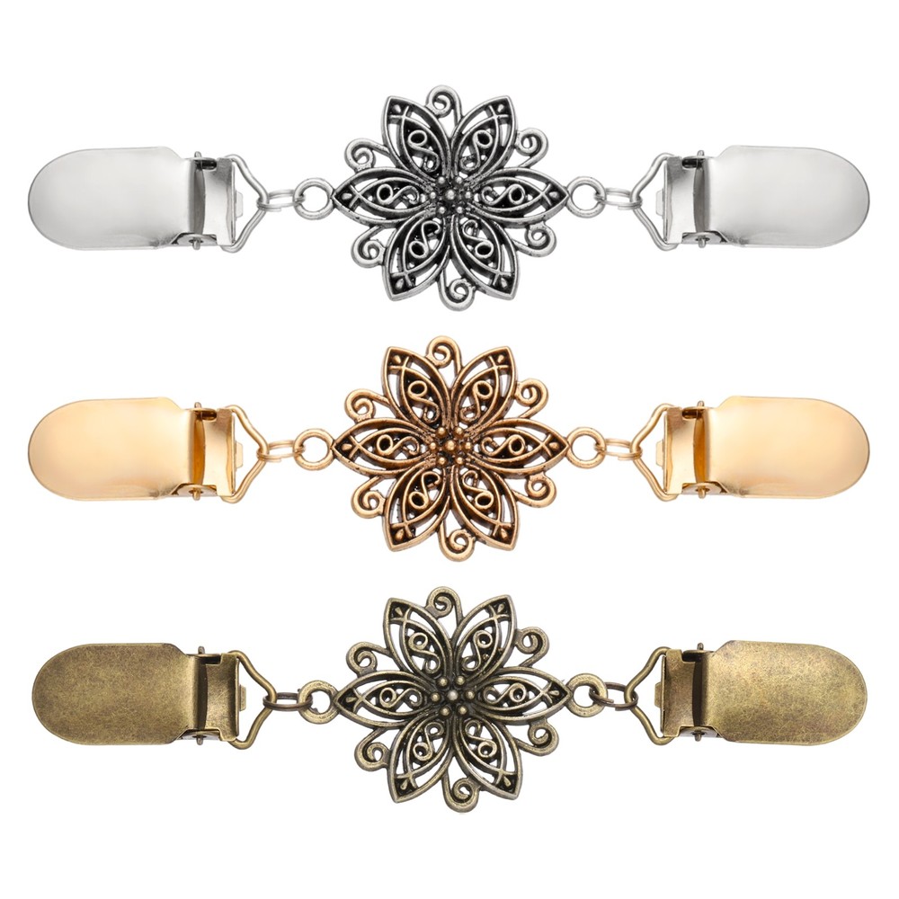 3Pcs Dress Clips Back Cinch, Sweater Clips (Hollow Flower, 3 Assorted Colors)
