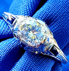Original EARTH MINED DIAMOND Deco Engagement Ring Vintage Sapphire Solitaire 14K